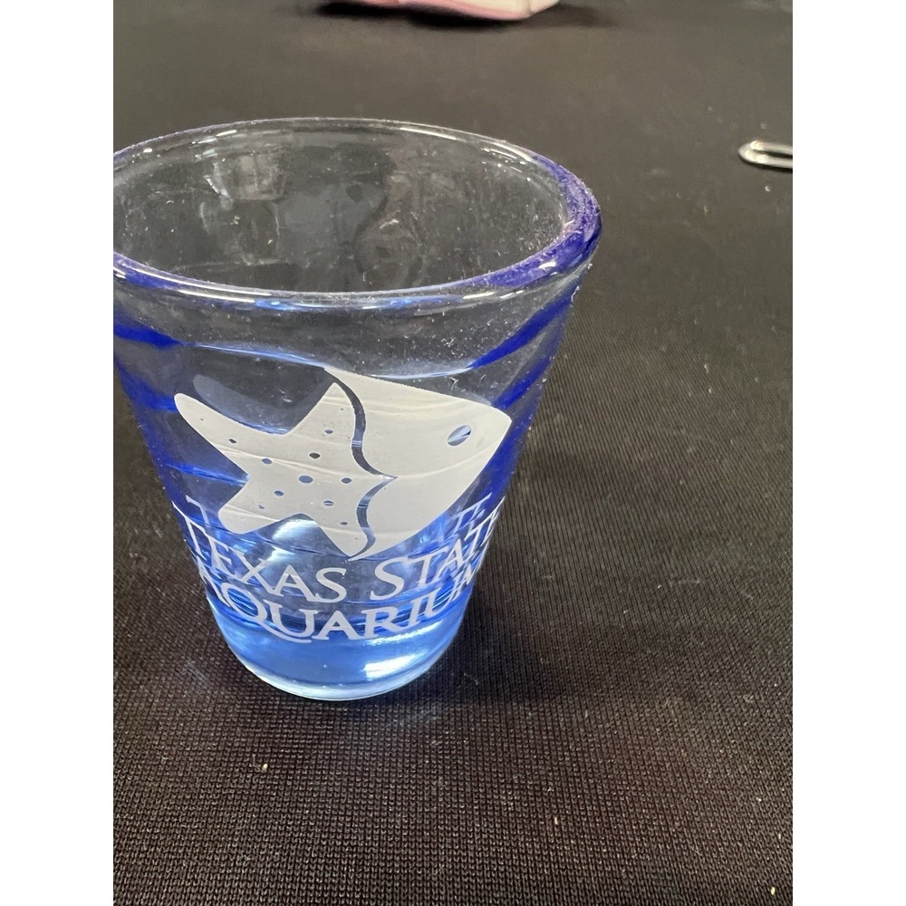 Texas State Aquarium Corpus Christi Shot Glass Waved Glass Light Cobalt Shooter